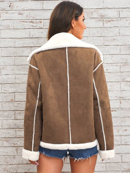 Damen Shearling-Mantel – Doppelreihig – Plüschkragen – Strukturierte Passform – Elegant