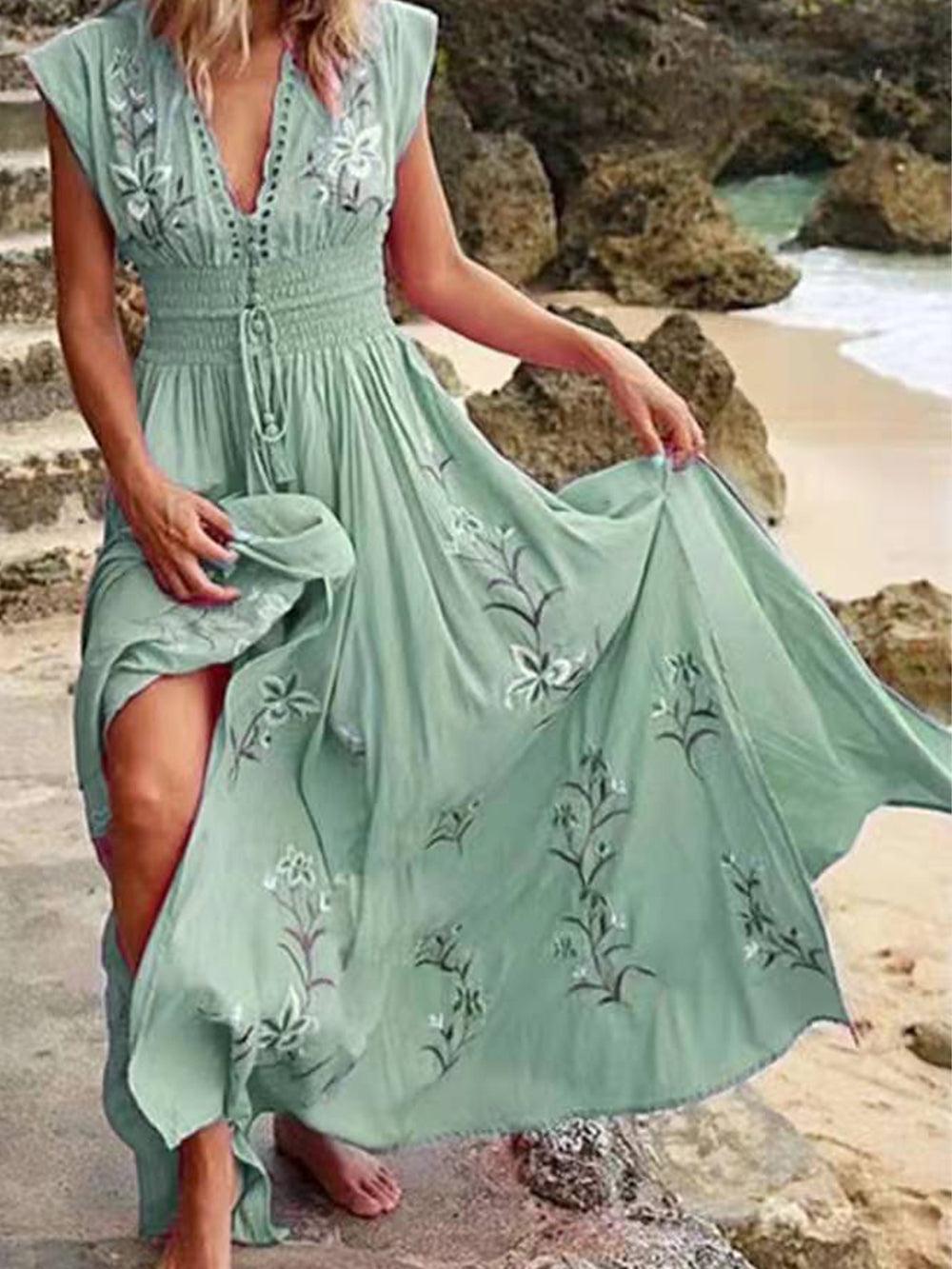 Damen Sommerkleid mit V-Ausschnitt und Blumenmuster