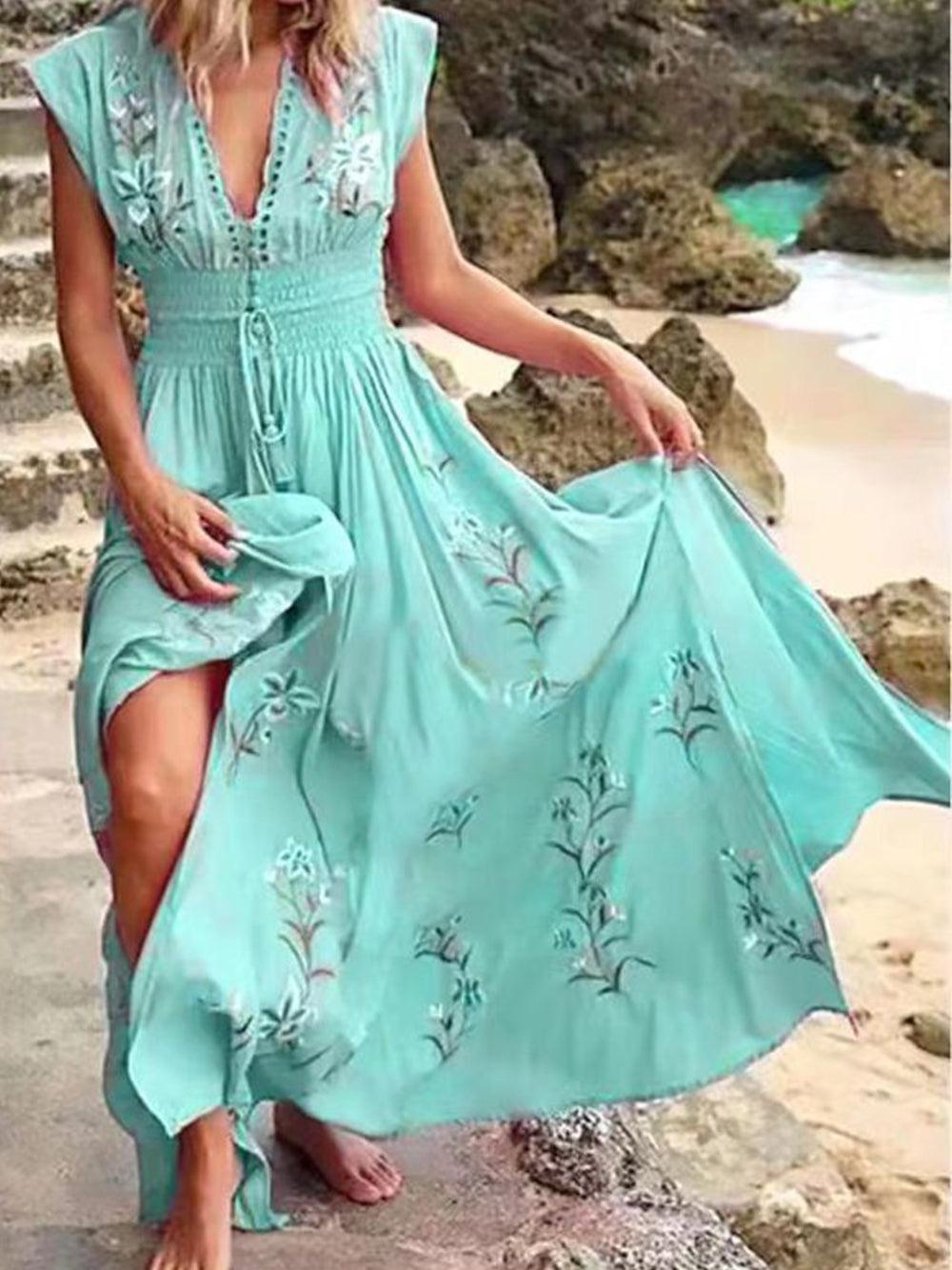 Damen Sommerkleid mit V-Ausschnitt und Blumenmuster