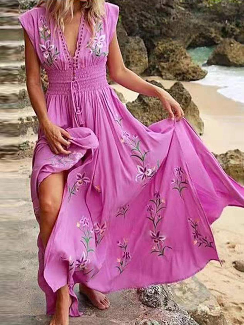 Damen Sommerkleid mit V-Ausschnitt und Blumenmuster