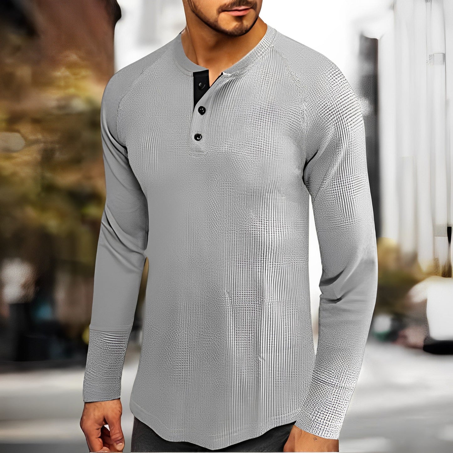 Herren Henley Shirt – Waffelstrick – Regular Fit – Langarm mit Knopfleiste – Casual