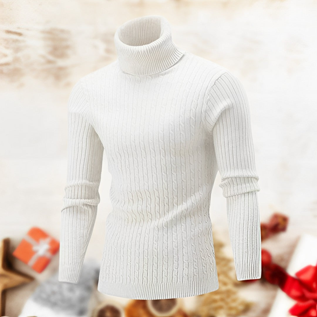 Herren Rollkragenpullover – Geripptes Strickmuster – Figurbetont – Langarm – Warm & Elegant