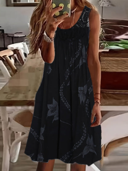 Maxi Tankkleid Damen mit Rundhalsausschnitt und Blumenprint