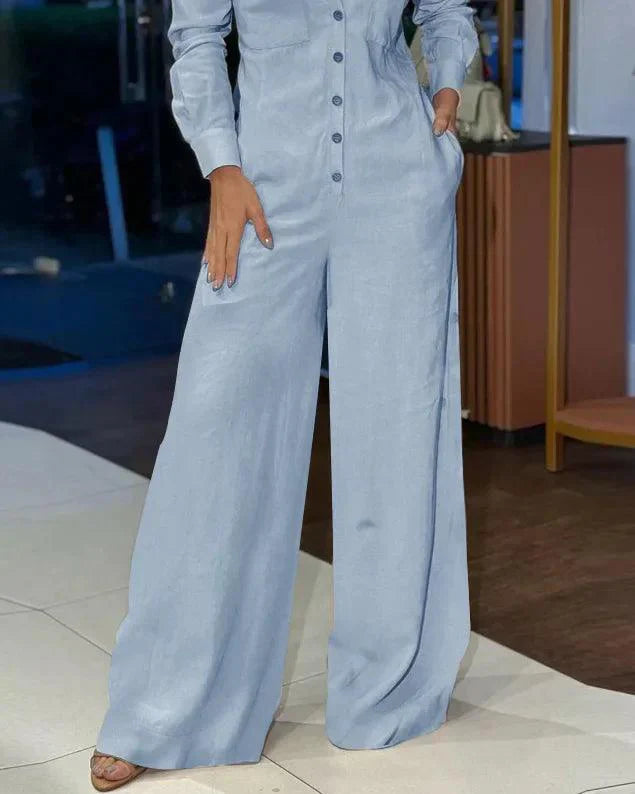 Damen Jumpsuit mit weiten Beinen aus leichtem Stoff