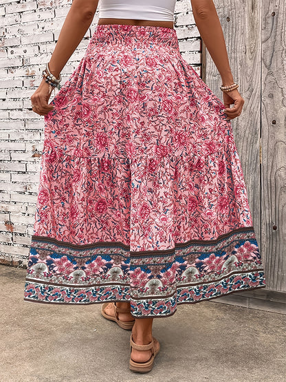 Damen Maxi Rock – Elastischer Bund mit Kordelzug – Leicht & Luftig – Blumendesign