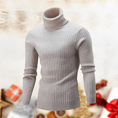 Herren Rollkragenpullover – Geripptes Strickmuster – Figurbetont – Langarm – Warm & Elegant