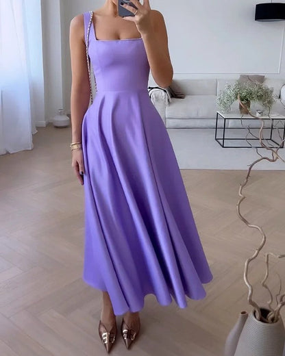 Damen Sommerkleid Kurzarm Klassisch Elegant - Leichtes Freizeitkleid