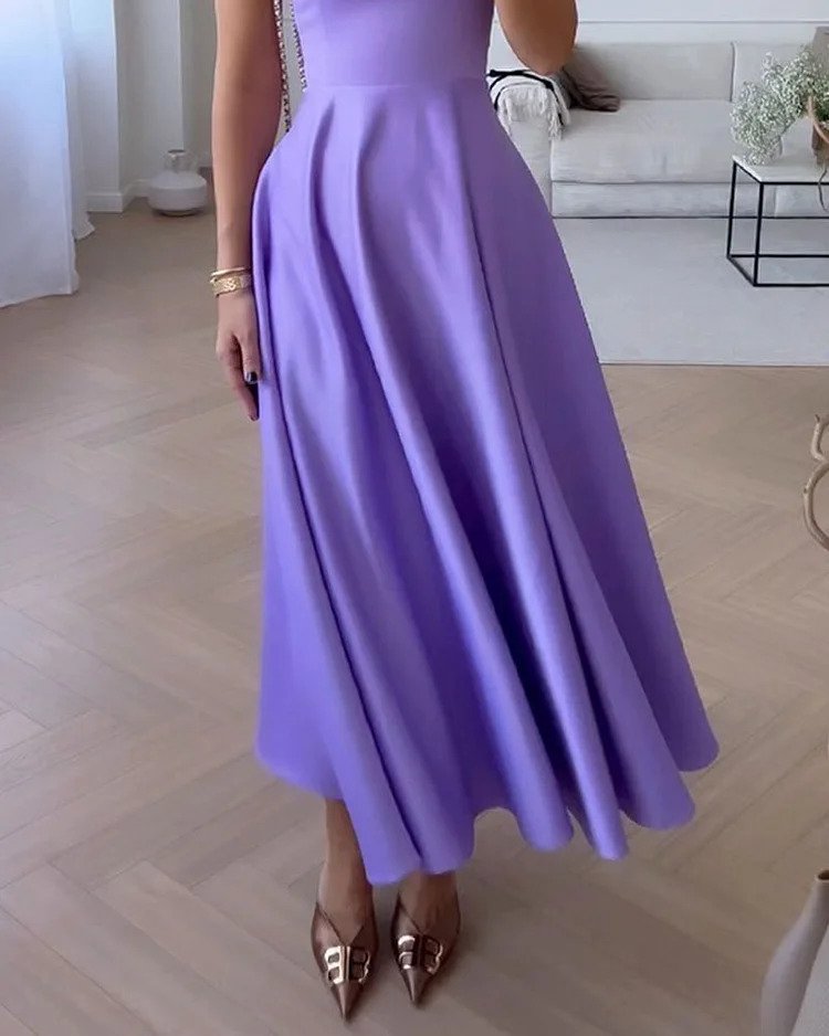 Damen Sommerkleid Kurzarm Klassisch Elegant - Leichtes Freizeitkleid