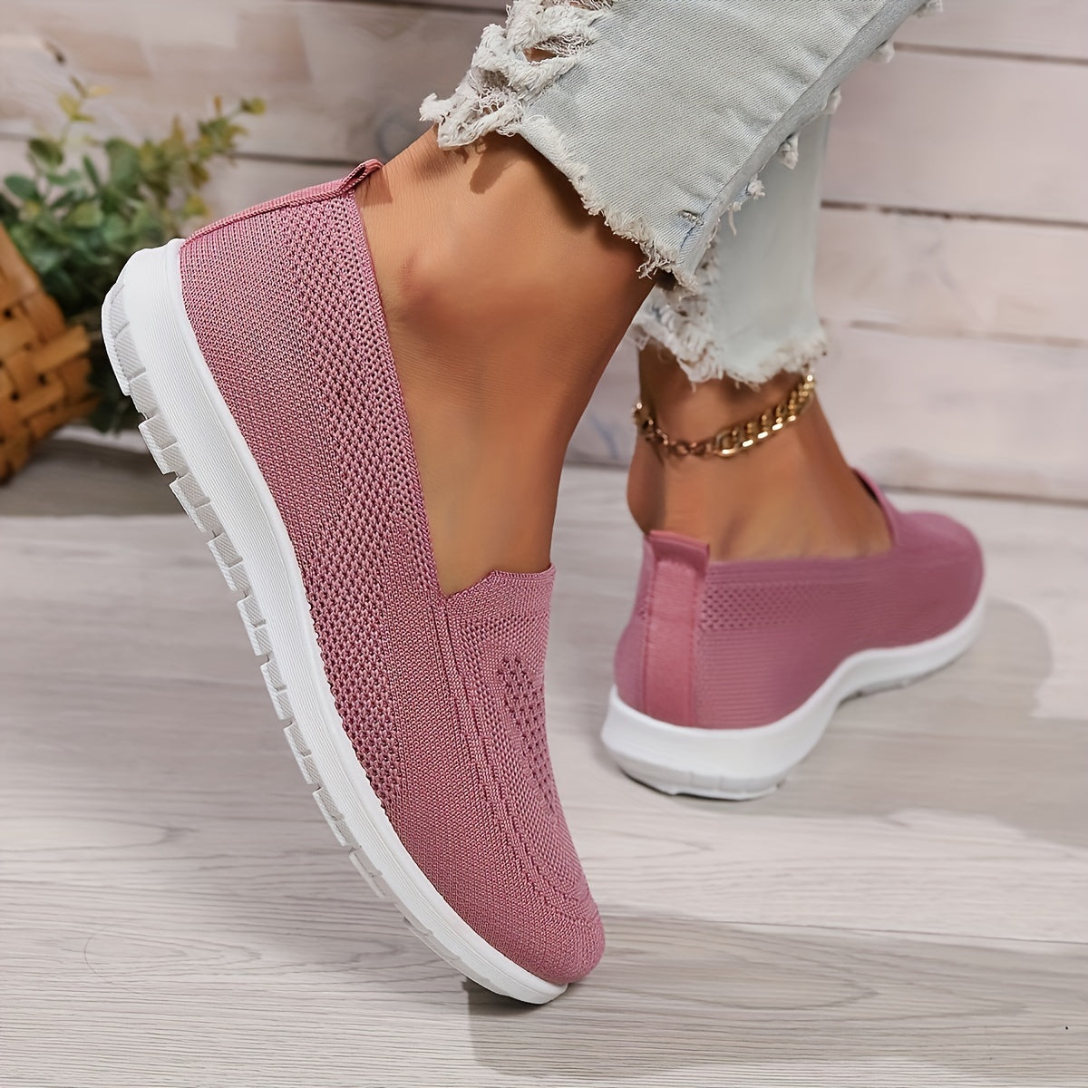 Einfarbige strick-sneakers für damen