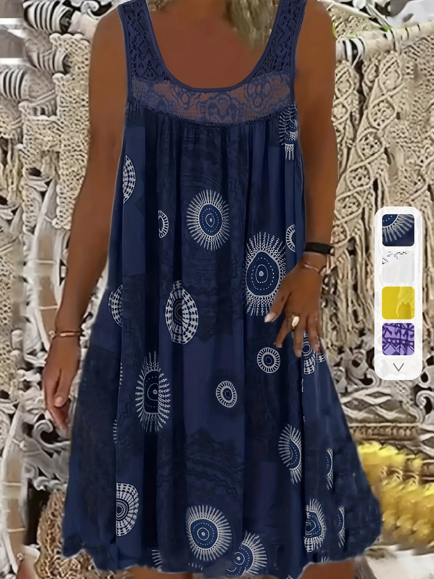 Maxi Tankkleid Damen mit Rundhalsausschnitt und Blumenprint