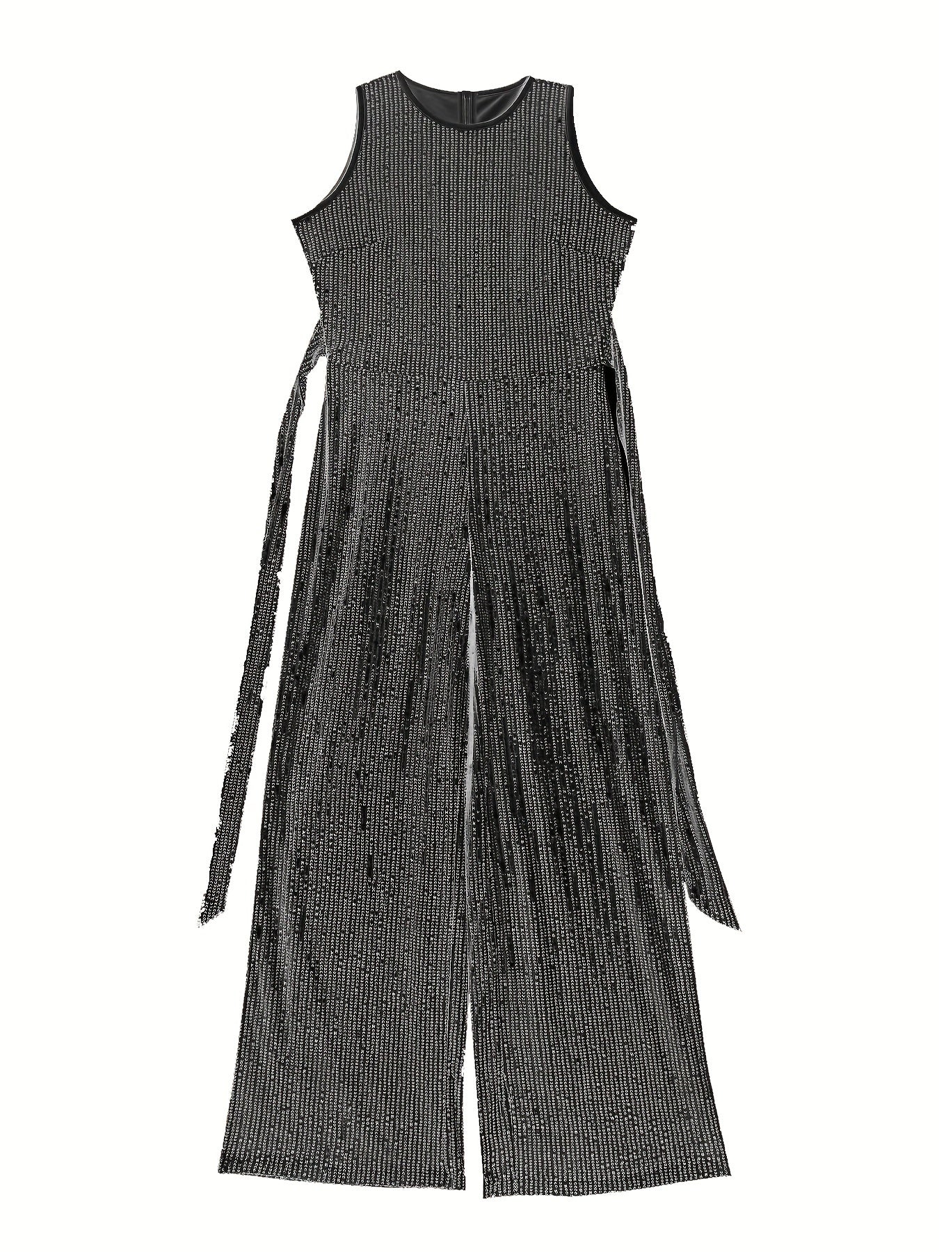 Eleganter pailletten-jumpsuit für damen mit weitem bein und reißverschluss