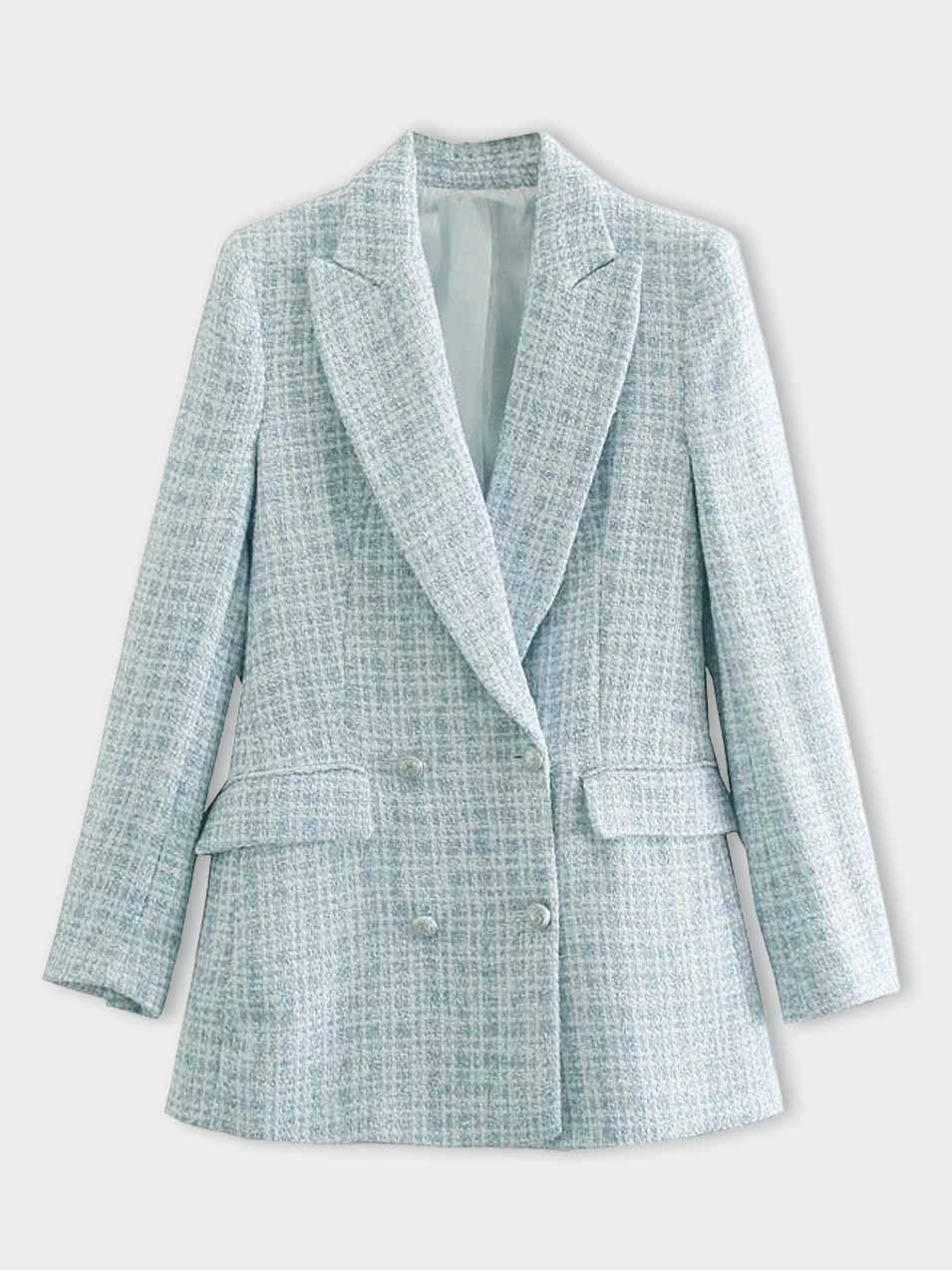 Damen Blazer – Tailliert & Lang geschnitten – Doppelreihig mit Struktur – Eleganter Look