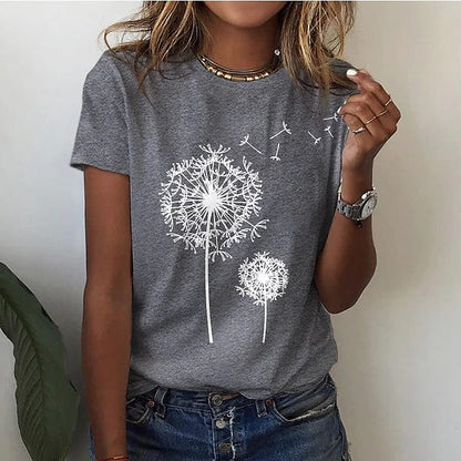 Damen T-Shirt aus Baumwolle mit Löwenzahn-Motiv