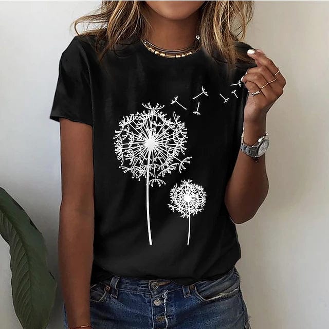 Damen T-Shirt aus Baumwolle mit Löwenzahn-Motiv