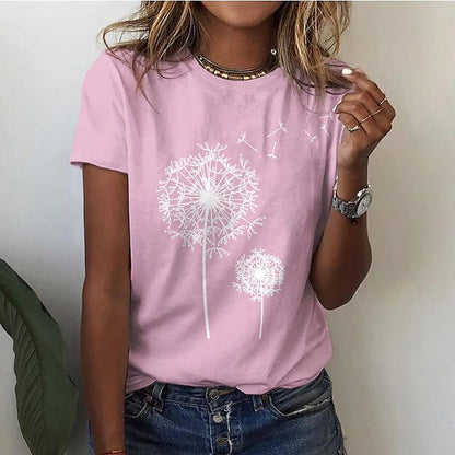 Damen T-Shirt aus Baumwolle mit Löwenzahn-Motiv