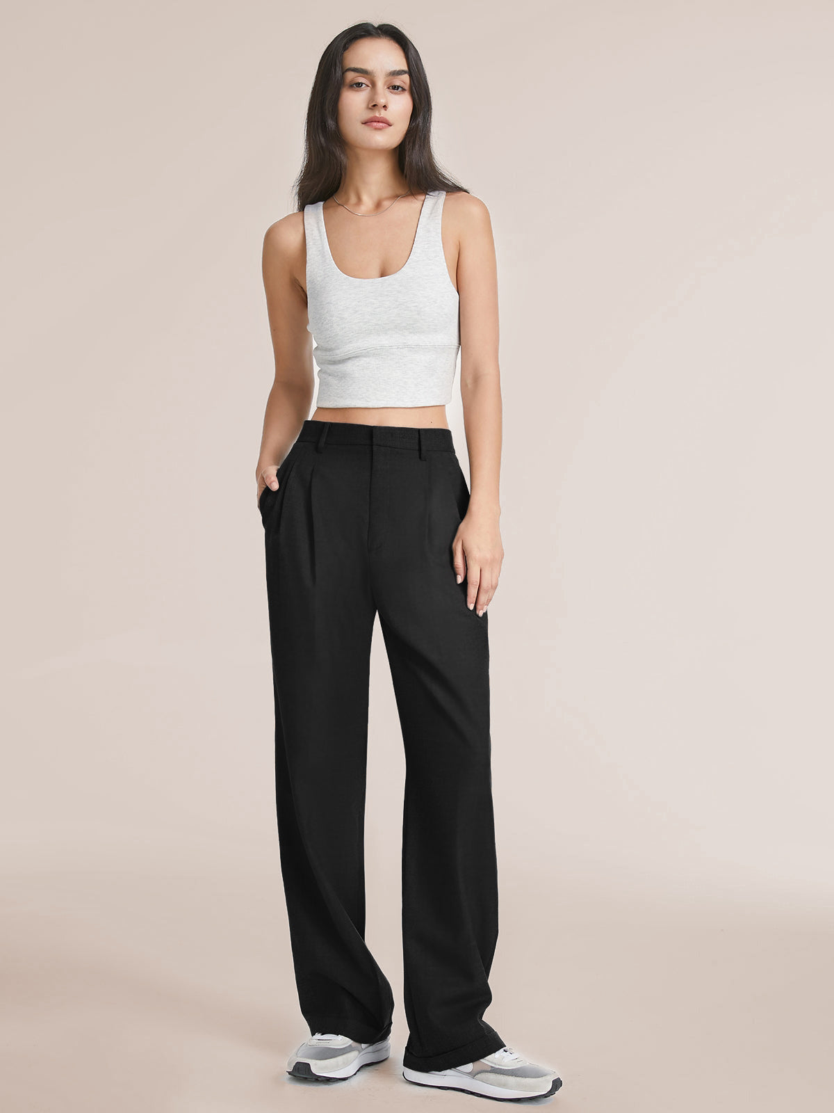 Damen Hose – High-Waist – Weites Bein – Eleganter Schnitt – Mit Gürtelschlaufen