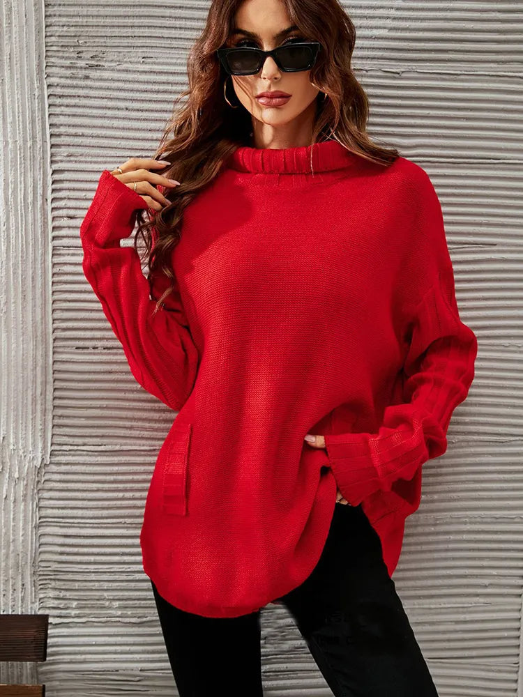 Damen Oversize-Pullover – Strick – Rollkragen – Lockerer Sitz – Lange Ärmel