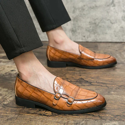 Herren Loafer - Echtleder mit Krokodilprägung - Eleganter Slip-On - Spitz zulaufend