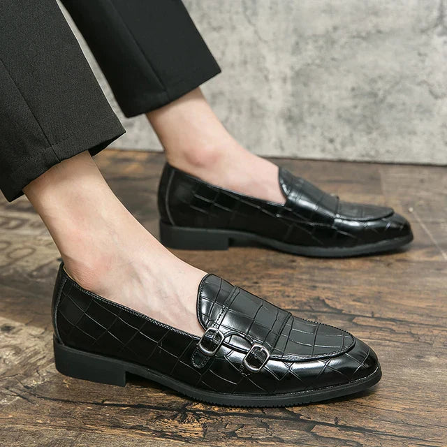 Herren Loafer - Echtleder mit Krokodilprägung - Eleganter Slip-On - Spitz zulaufend