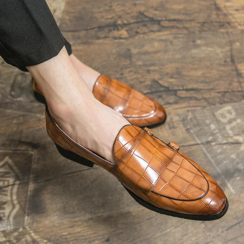 Herren Loafer - Echtleder mit Krokodilprägung - Eleganter Slip-On - Spitz zulaufend