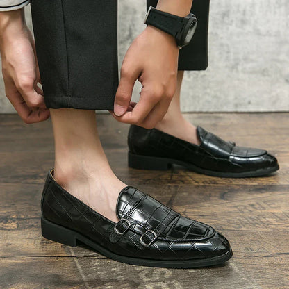 Herren Loafer - Echtleder mit Krokodilprägung - Eleganter Slip-On - Spitz zulaufend