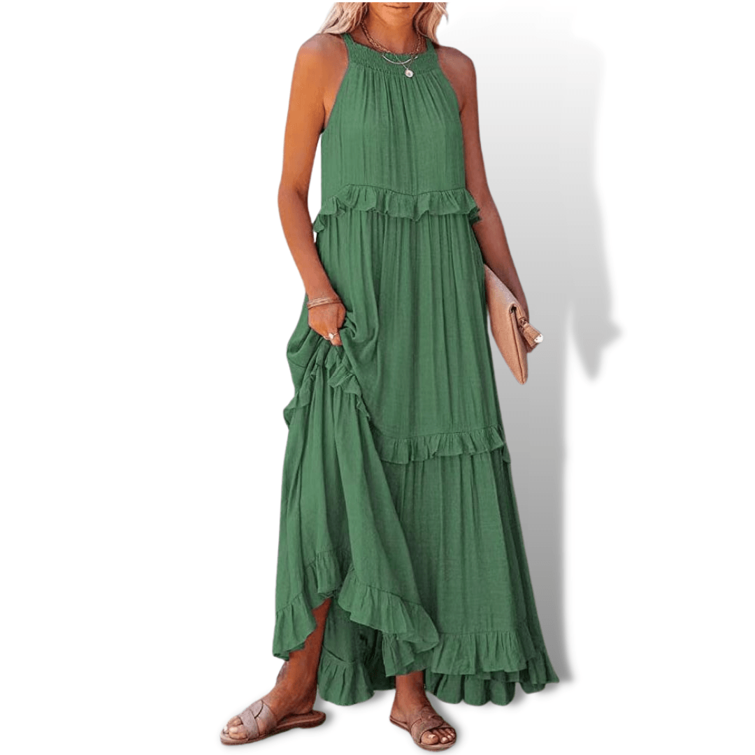 Elegante Damen Midi-Kleid – Leichtes Sommerkleid mit V-Ausschnitt