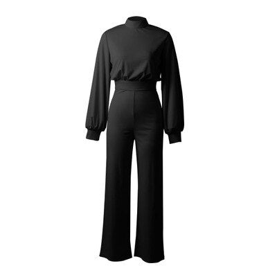 Damen Slim Fit Jumpsuit aus Stretch mit Halbkragen und Langen Ärmeln