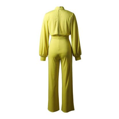 Damen Slim Fit Jumpsuit aus Stretch mit Halbkragen und Langen Ärmeln