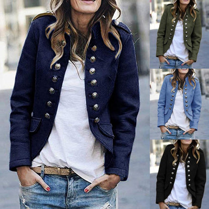 Damen Blazer – Tailliert – Stehkragen – Doppelreihig – Military-Stil Eleganter Look