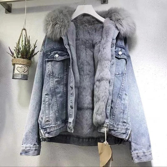 Herren Denimjacke – Mit Plüschfutter – Kapuze & Knopfverschluss – Warm & Stylish