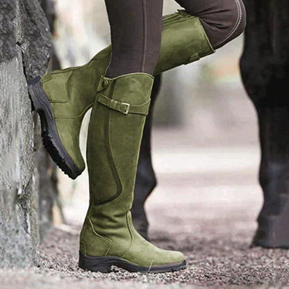 Damen Reitstiefel – Kniehoch – Wildlederoptik – Rutschfeste Sohle – Komfortabler Absatz